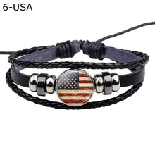 Load image into Gallery viewer, Flag Bracelet World Flags Jewelry USA America Flag Germany Mexico Canada France Britain Spain Brazil Black Leather Bracelet
