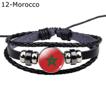 Load image into Gallery viewer, Flag Bracelet World Flags Jewelry USA America Flag Germany Mexico Canada France Britain Spain Brazil Black Leather Bracelet
