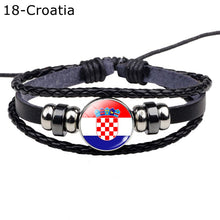 Load image into Gallery viewer, Flag Bracelet World Flags Jewelry USA America Flag Germany Mexico Canada France Britain Spain Brazil Black Leather Bracelet
