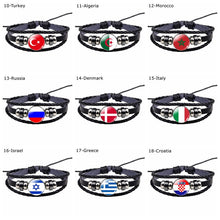 Load image into Gallery viewer, Flag Bracelet World Flags Jewelry USA America Flag Germany Mexico Canada France Britain Spain Brazil Black Leather Bracelet
