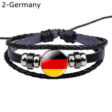 Load image into Gallery viewer, Flag Bracelet World Flags Jewelry USA America Flag Germany Mexico Canada France Britain Spain Brazil Black Leather Bracelet
