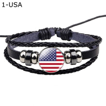 Load image into Gallery viewer, Flag Bracelet World Flags Jewelry USA America Flag Germany Mexico Canada France Britain Spain Brazil Black Leather Bracelet
