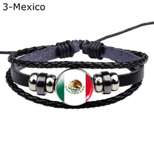 Load image into Gallery viewer, Flag Bracelet World Flags Jewelry USA America Flag Germany Mexico Canada France Britain Spain Brazil Black Leather Bracelet
