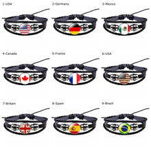 Load image into Gallery viewer, Flag Bracelet World Flags Jewelry USA America Flag Germany Mexico Canada France Britain Spain Brazil Black Leather Bracelet
