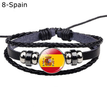 Load image into Gallery viewer, Flag Bracelet World Flags Jewelry USA America Flag Germany Mexico Canada France Britain Spain Brazil Black Leather Bracelet
