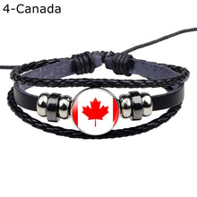 Load image into Gallery viewer, Flag Bracelet World Flags Jewelry USA America Flag Germany Mexico Canada France Britain Spain Brazil Black Leather Bracelet
