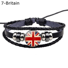 Load image into Gallery viewer, Flag Bracelet World Flags Jewelry USA America Flag Germany Mexico Canada France Britain Spain Brazil Black Leather Bracelet
