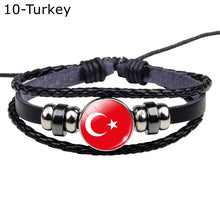 Load image into Gallery viewer, Flag Bracelet World Flags Jewelry USA America Flag Germany Mexico Canada France Britain Spain Brazil Black Leather Bracelet
