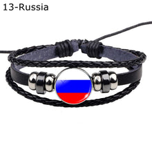 Load image into Gallery viewer, Flag Bracelet World Flags Jewelry USA America Flag Germany Mexico Canada France Britain Spain Brazil Black Leather Bracelet
