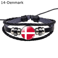 Load image into Gallery viewer, Flag Bracelet World Flags Jewelry USA America Flag Germany Mexico Canada France Britain Spain Brazil Black Leather Bracelet
