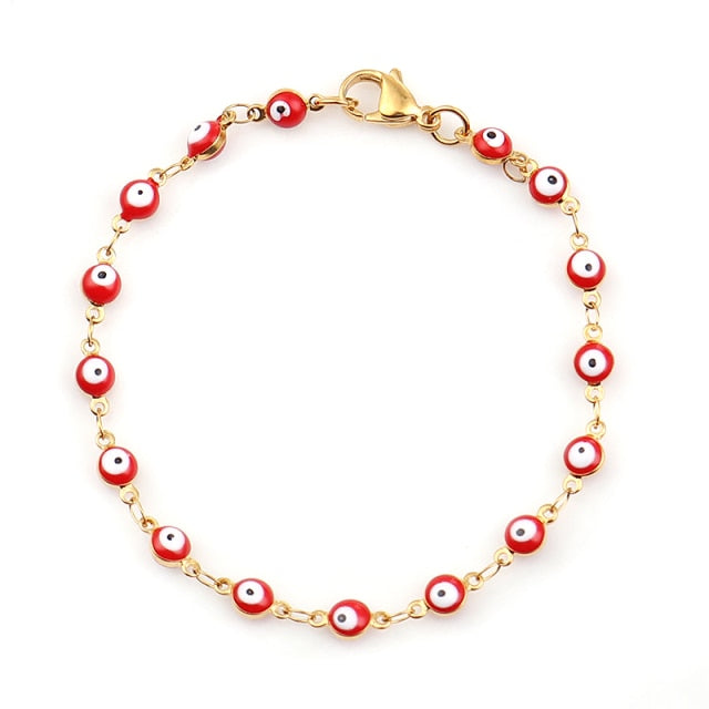 1 PC Fashion Stainless Steel Bracelets Gold Blue Red Evil Eye Enamel Bead Bracelet For Women Lucky Turkish eye Jewelry Gifts